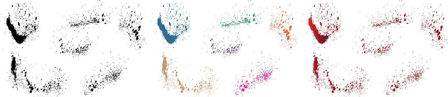 Vector set of blood splash orange, purple, red, wheat, black, green color watercolor paint brush background