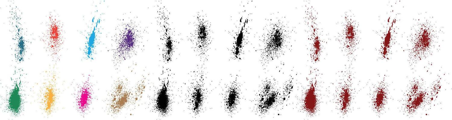Grungy brush paint wheat, purple, orange, red, green, black color blood splatter background template banner