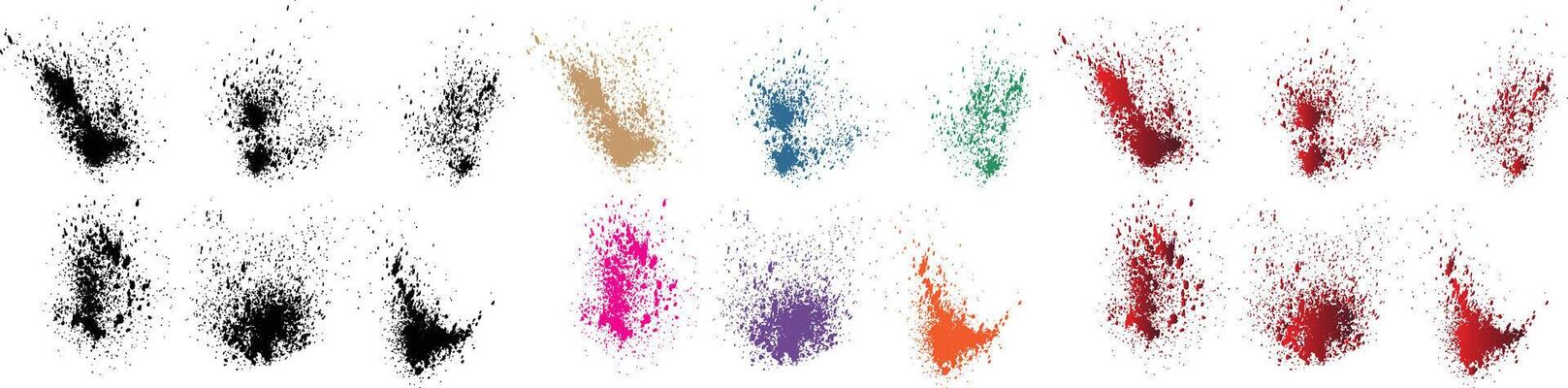 Collection of isolated black, red, orange, purple, wheat, green color blood isolated hand drawn brush stroke background