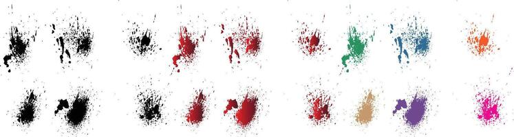 Set of vector black, red, orange, purple, wheat, green color blood splatter grunge isolated brush stroke background