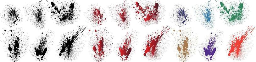 Abstract dripping vector blood stain purple, wheat, black, red, green, orange color ink paint brush stroke set