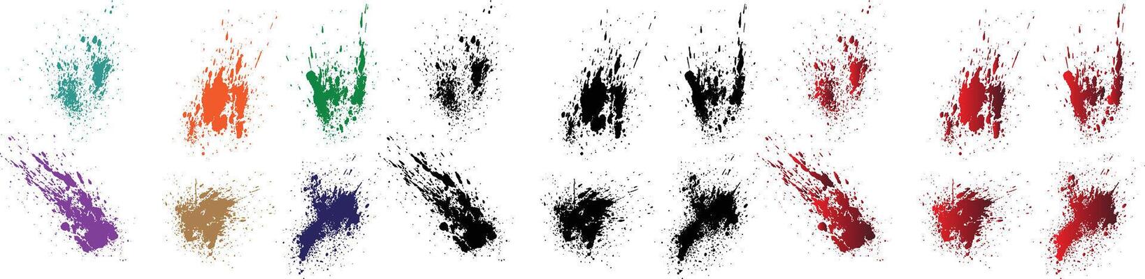 Bundle of grunge paint scratch wheat, orange, red, black, green, purple color blood claw ink brush stroke background