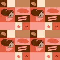 Seamless square pattern with a girl with pink hair tie. Great for wrapping paper. vector