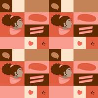 Seamless square pattern with a girl with pink hair tie. Great for wrapping paper. vector