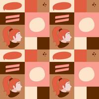 Modern seamless square pattern with a girl with a ponytail. Great for wrapping paper. vector