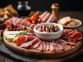 AI generated Charcuterie board with cured meats photo