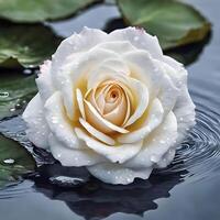 AI generated White Rose Floating On Water photo