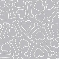 Seamless pattern of linear hearts and dog bones on a gray background vector