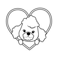 Cute poodle with heart coloring page vector