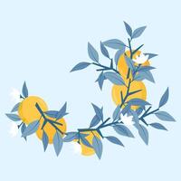 Beautiful minimalistic blue branch with oranges vector