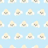 Cute poodle head in seamless pattern on blue background vector