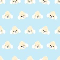 Cute poodle head in seamless pattern on blue background vector