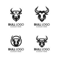 Collection of Four Stylized Bull Logos in Monochrome Design Suitable for Branding vector