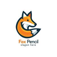 Creative Fox Pencil Logo Design Symbolizing Artistic Flair and Ingenuity vector