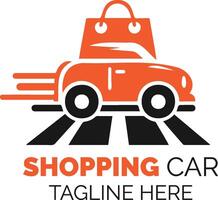 Iconic Red Shopping Car Design With Speed Lines and Customizable Tagline vector