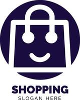 sonriente compras bolso logo para un Al por menor marca en un moderno diseño estilo vector