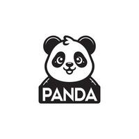 linda dibujos animados panda logo en negro y blanco con negrita texto vector