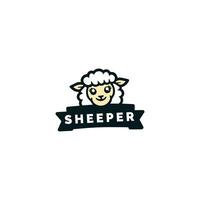 sonriente dibujos animados oveja mascota con sheeper bandera en un blanco antecedentes vector