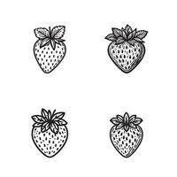 Set of Four Hand-Drawn Black and White Strawberry Illustrations vector