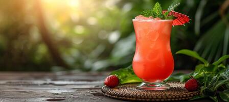 AI generated Tropical hurricane cocktail in a vibrant setting with defocused beach background and text space photo