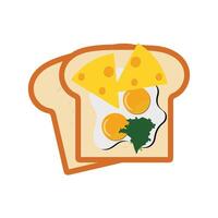 Sandwich with fried egg and bread toast, collection of wheat sandwiches vector illustration, with butter, fried eggs, cheese, Breakfast concept toast. Slices of toast. Flat design style.