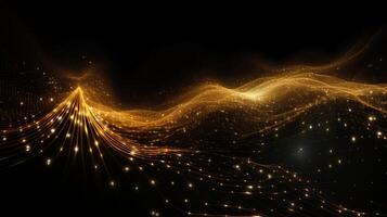 AI generated Abstract gold cyberspace background with dots and weave lines for data and network security design photo