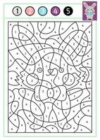 Vector Easter color by number activity with cute kawaii bunny. Spring holiday scene. Black and white counting game with funny rabbit. Garden coloring page for kids