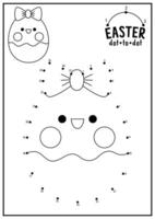 Vector Easter dot-to-dot and color activity with cute kawaii egg. Spring holiday connect the dots game for children with funny character. Garden coloring page for kids. Printable worksheet