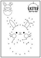 Vector Easter dot-to-dot and color activity with cute kawaii bunny in egg. Spring holiday connect the dots game for children. Garden coloring page for kids. Printable worksheet