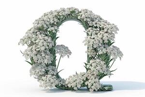 AI generated Modern 3d letter  q  made from queen anne s lace flowers isolated on white background photo