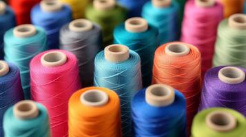 AI generated Vibrant colorful cotton threads on tailor textile fabric background with diverse range of colors photo