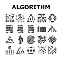 algorithm data technology ai icons set vector