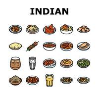 indian cuisine food curry icons set vector