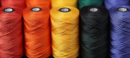 AI generated Vibrant cotton threads on tailor fabric with sewing supplies for handcraft and needlework projects photo