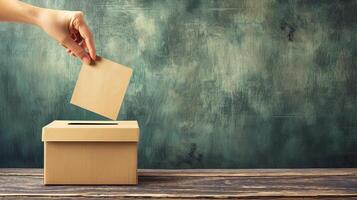 AI generated Voting for the president  hand discarding ballot in bin with copy space for text placement photo