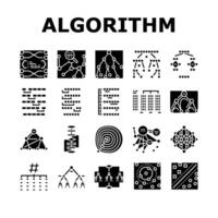 algorithm data technology ai icons set vector