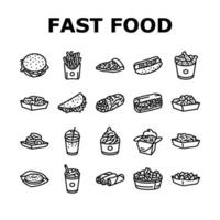 fast food burger hamburger pizza icons set vector