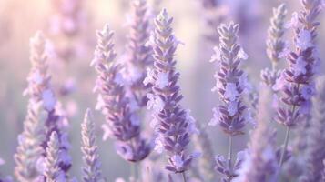 ai generado etéreo lavanda púrpura y sabio verde bokeh bandera antecedentes con resumen borroso efecto foto