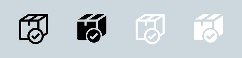 Delivered package icon set in black and white. Box signs vector illustration.