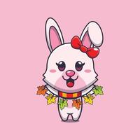 Cute bunny with autumn leaf decoration. vector