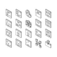 Link Building And Optimization isometric icons set vector