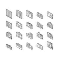 House Architectural Exterior isometric icons set vector