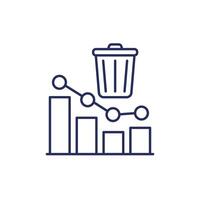 Reducing waste line icon with a chart and trash bin vector