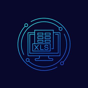 xls document in computer icon, linear design vector