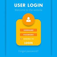 User Login window concept, login page for website in yellow and blue, vector illustration