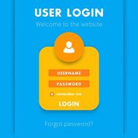 User Login window concept, login page for website in yellow and blue, vector illustration