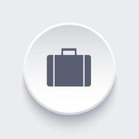 Suitcase icon, case, suitcase symbol, business trip, travel icon on round 3d shape, vector illustration