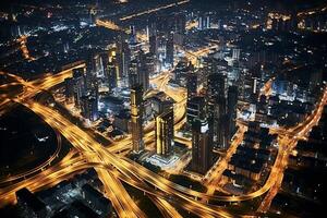 AI generated Bustling city intersection at night, vibrant lights and traffic, capturing energetic cityscape photo