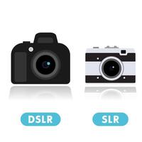 DSLR camera and retro compact camera icons isolated on white, vector illustration