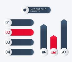 Modern business infographics elements, step labels, 1 2 3 4, charts vector